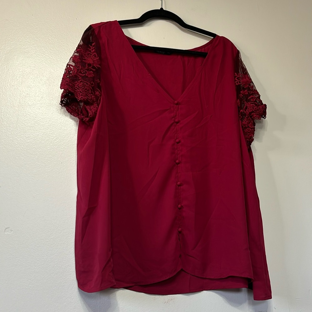 Red top with lace sleeves 3XL SHEIN